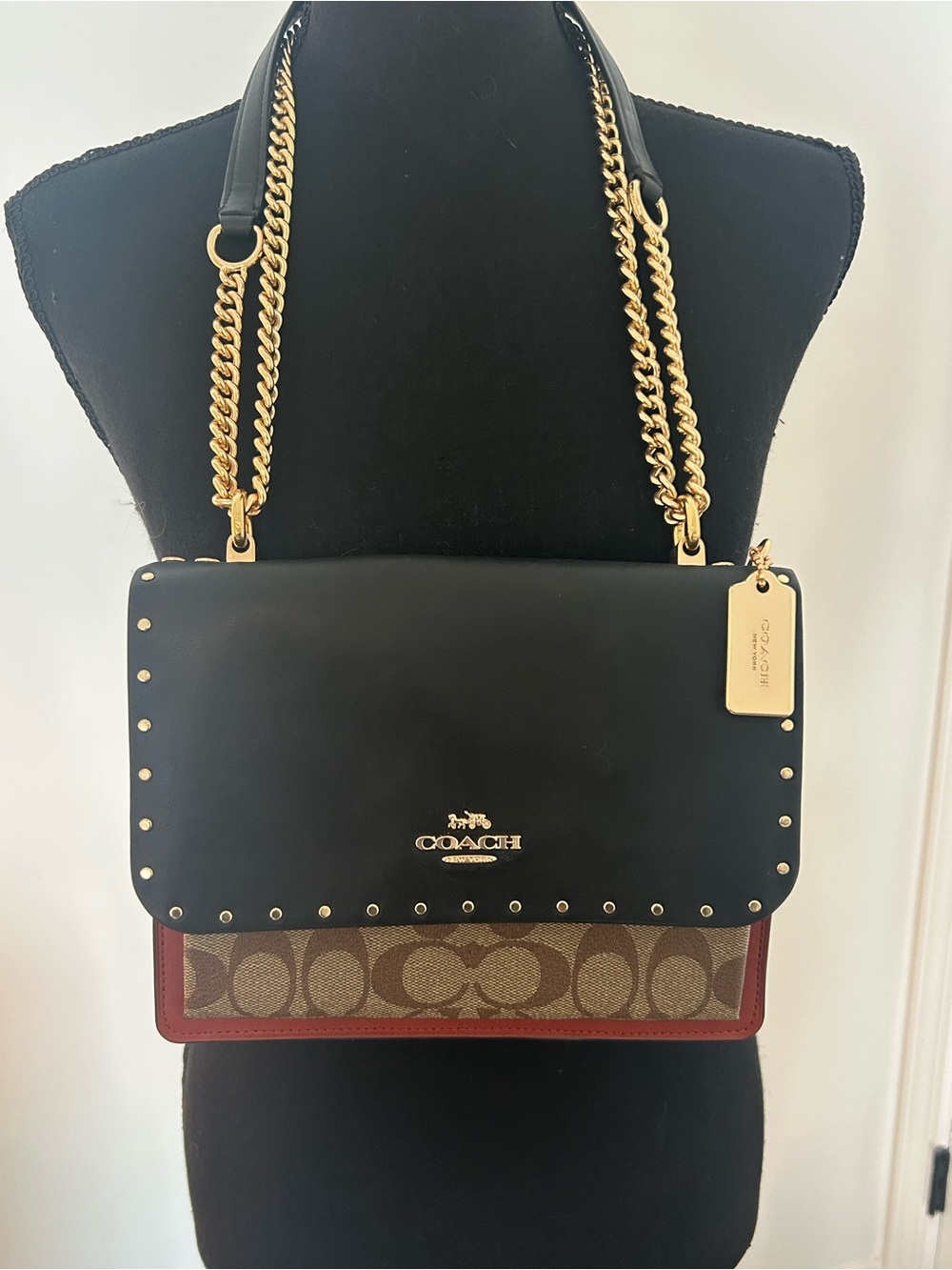 Coach Klare Handbag Crossbody Signature Canvas Rivets Black Rust 90400 NWOT